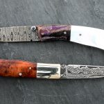 2 Pcs Damascus Custom Folding Knives Auction