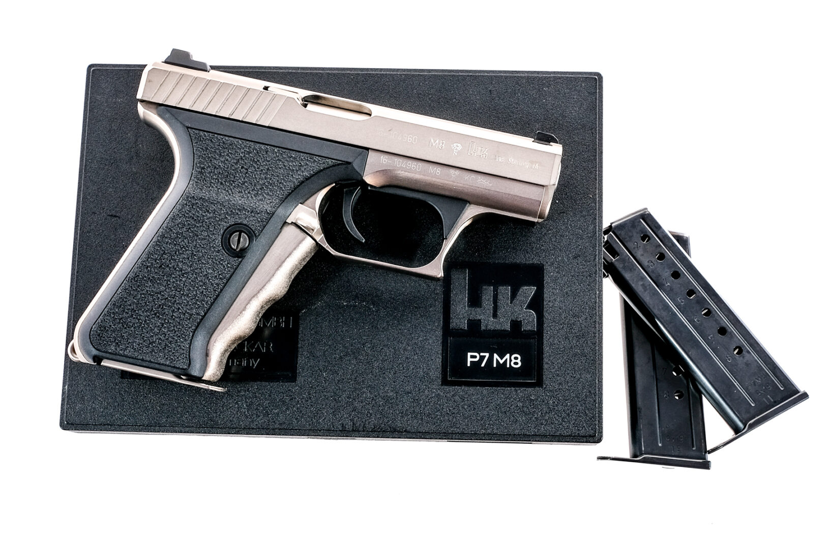 HK P7 M8 Nickel 9mm Squeeze Cocker Pistol - CT Firearms Auction